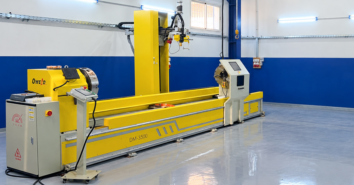 The horizontal PTA screw cladding machine supplied for the Tunisia order, showing the horizontal workpiece arrangement and equipment layout.