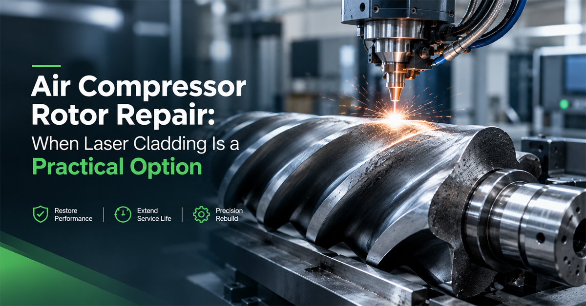Air compressor rotor repair using laser cladding