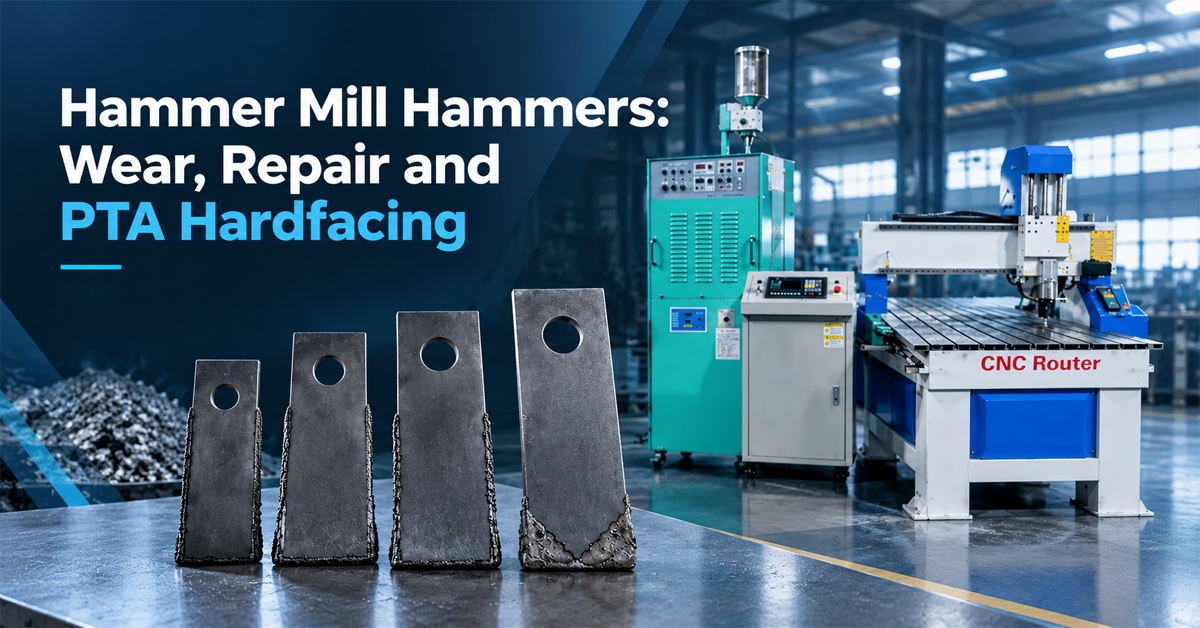 DNC2000 planar plasma surfacing system for PTA hardfacing of hammer mill hammers.