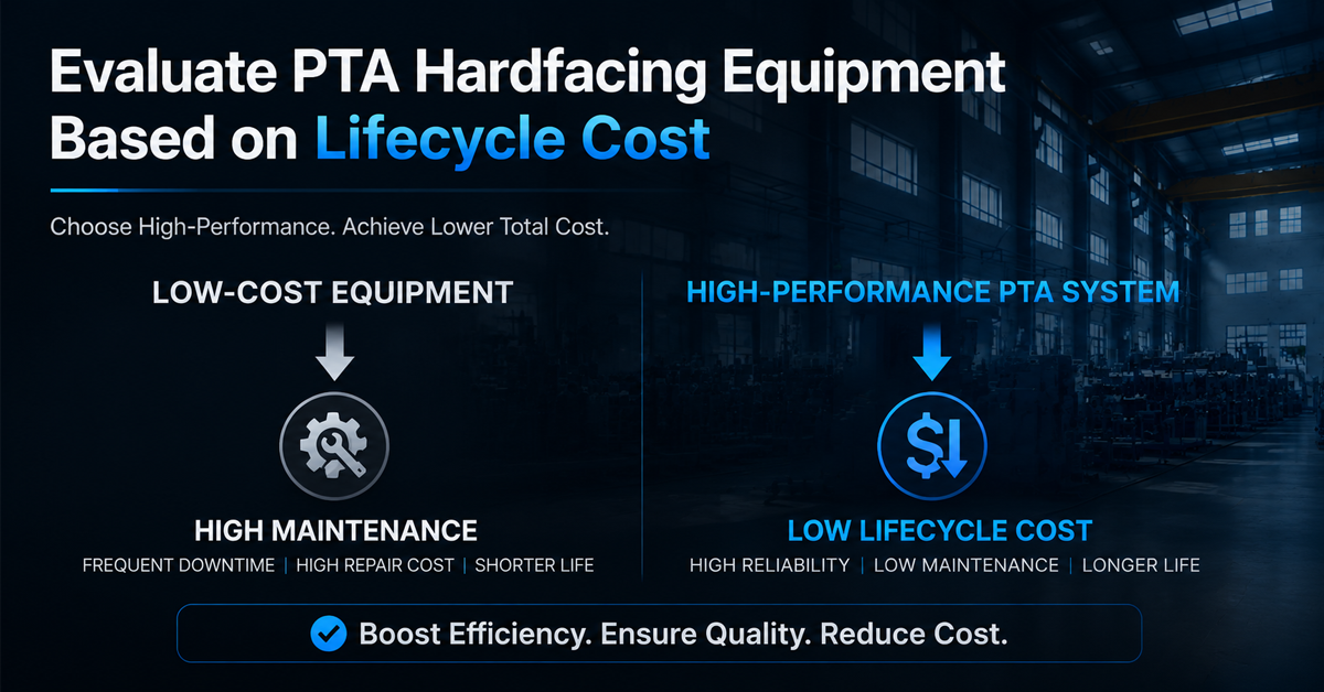 PTA hardfacing lifecycle cost analysis comparing production efficiency and component service life