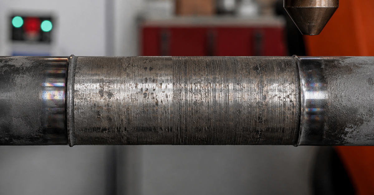 Worn bearing journal showing diameter loss and surface damage